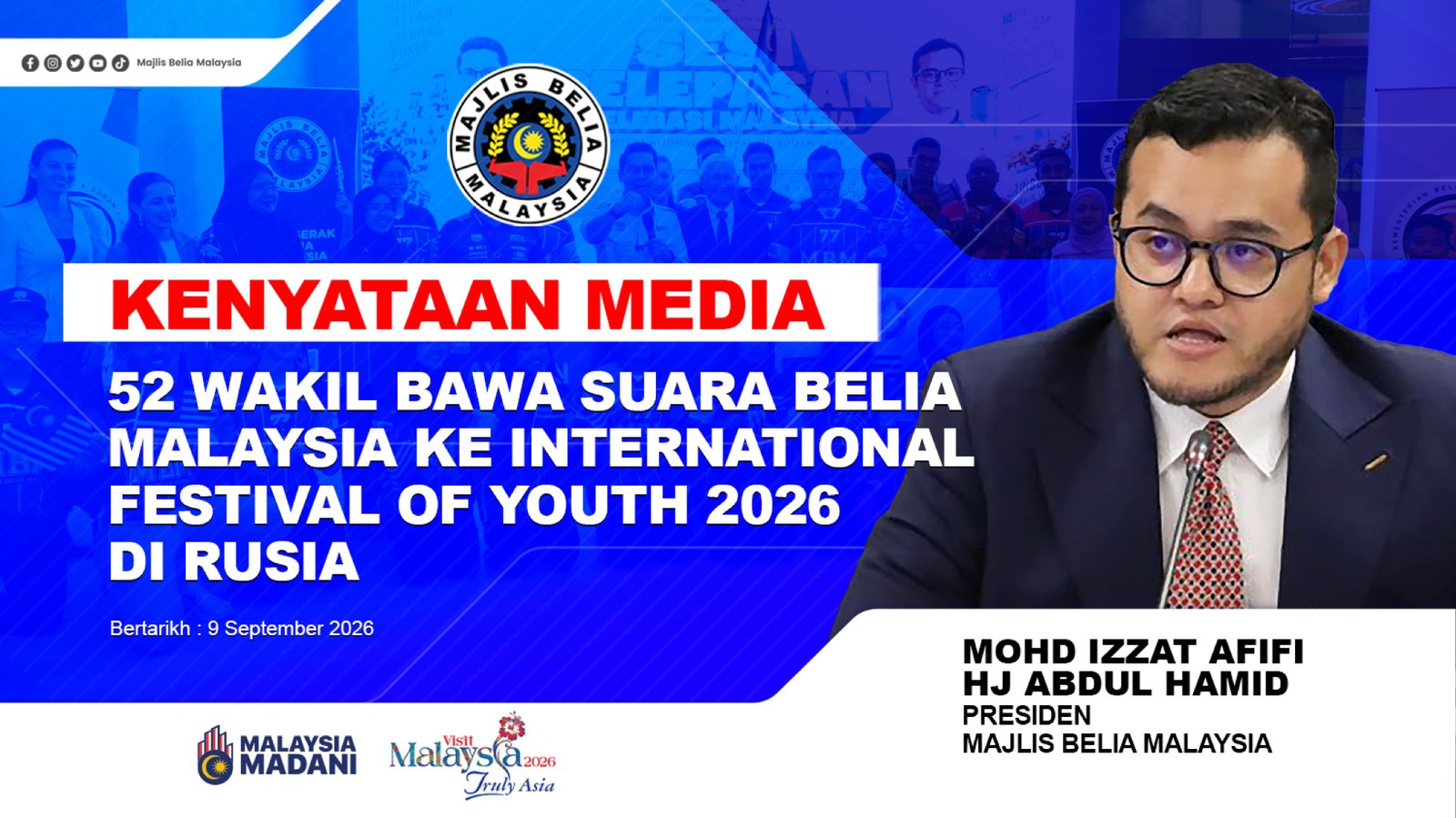 52 Wakil Bawa Suara Belia Malaysia ke International Festival of Youth 2026 Rusia